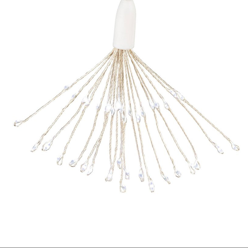 White pendant with multiple thin strands on a white background